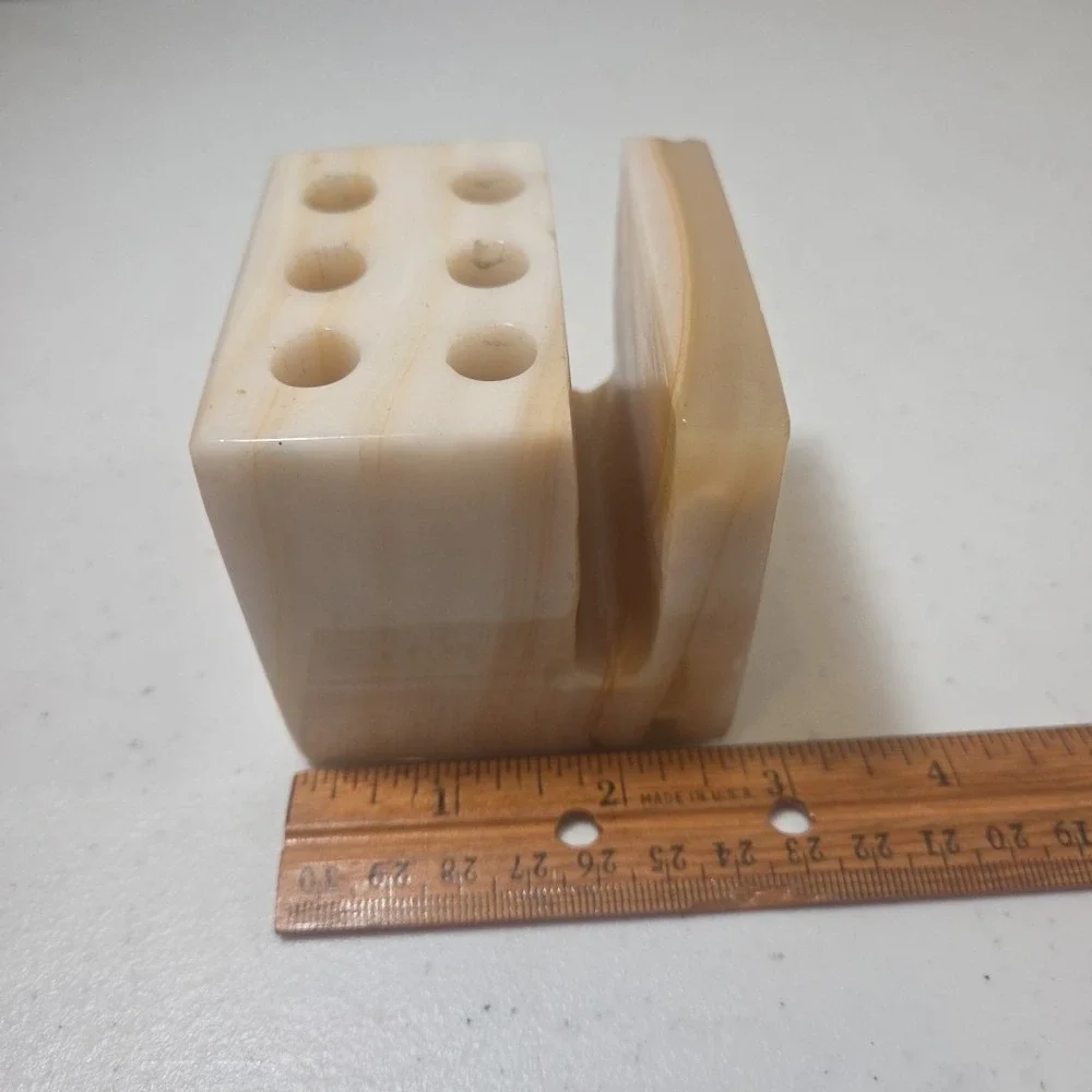 Vintage Marble Onyx Cube Pen & Letter Holder Desktop Organizer Heavy Quality